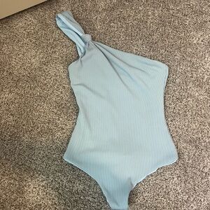 Lovers & Friends Light Blue One Shoulder Bodysuit